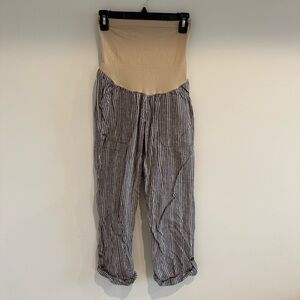 Motherhood Maternity Striped Linen Capri Pants Cuffed Bump-Friendly Size M